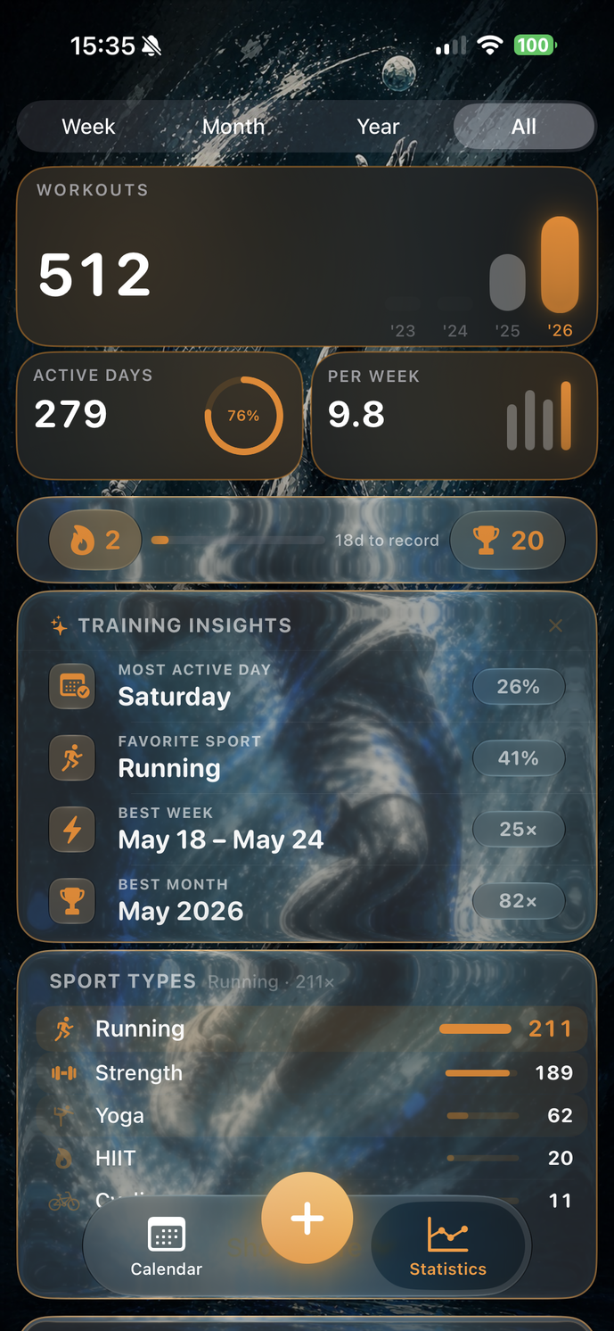 Tekneio Streak Statistik Alle im Dark Mode