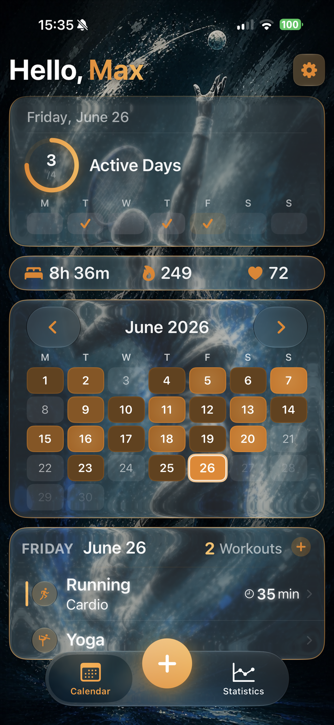 Tekneio Streak mit Foto-Hintergrund und Liquid Glass