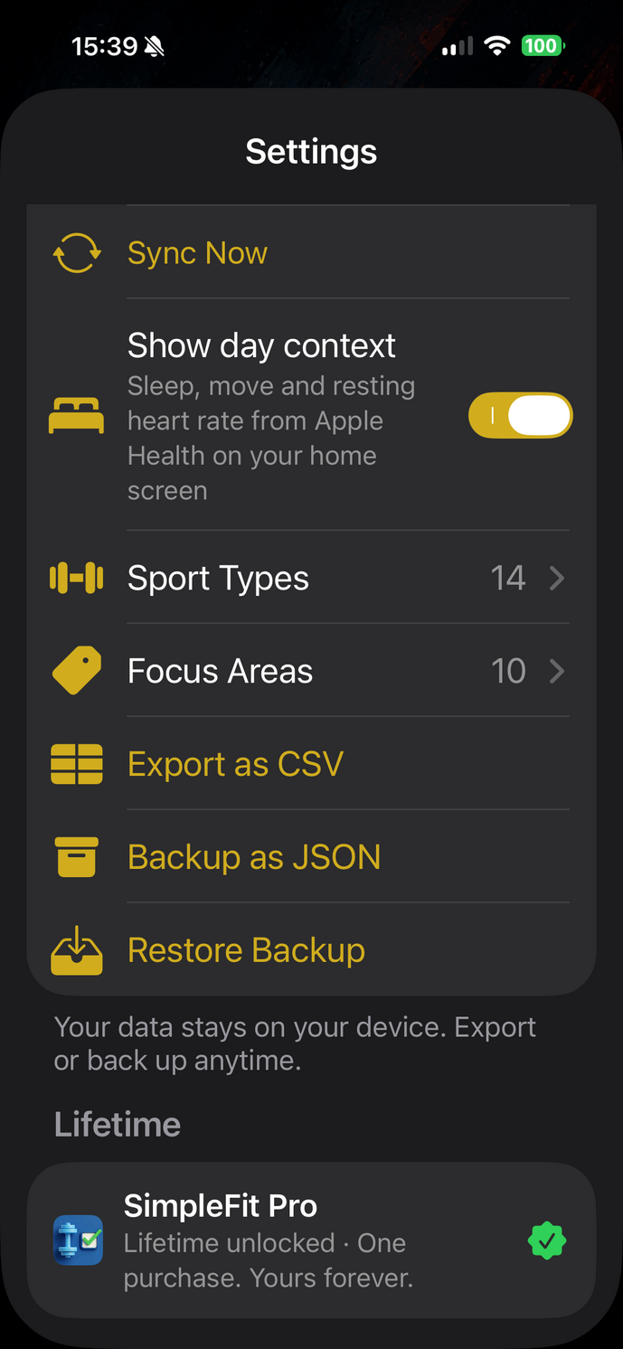Tekneio Streak Apple Health Import, CSV/JSON Export, iCloud Sync und lokale Daten